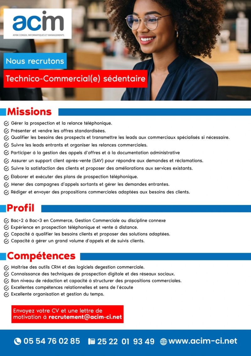 TECHNICO COMMERCIAL (E) SÉDENTAIRE