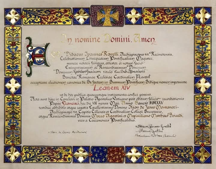 L'ACTE CANONIQUE DE L'ACCEPTATION DU CARDINAL LÉON XIV