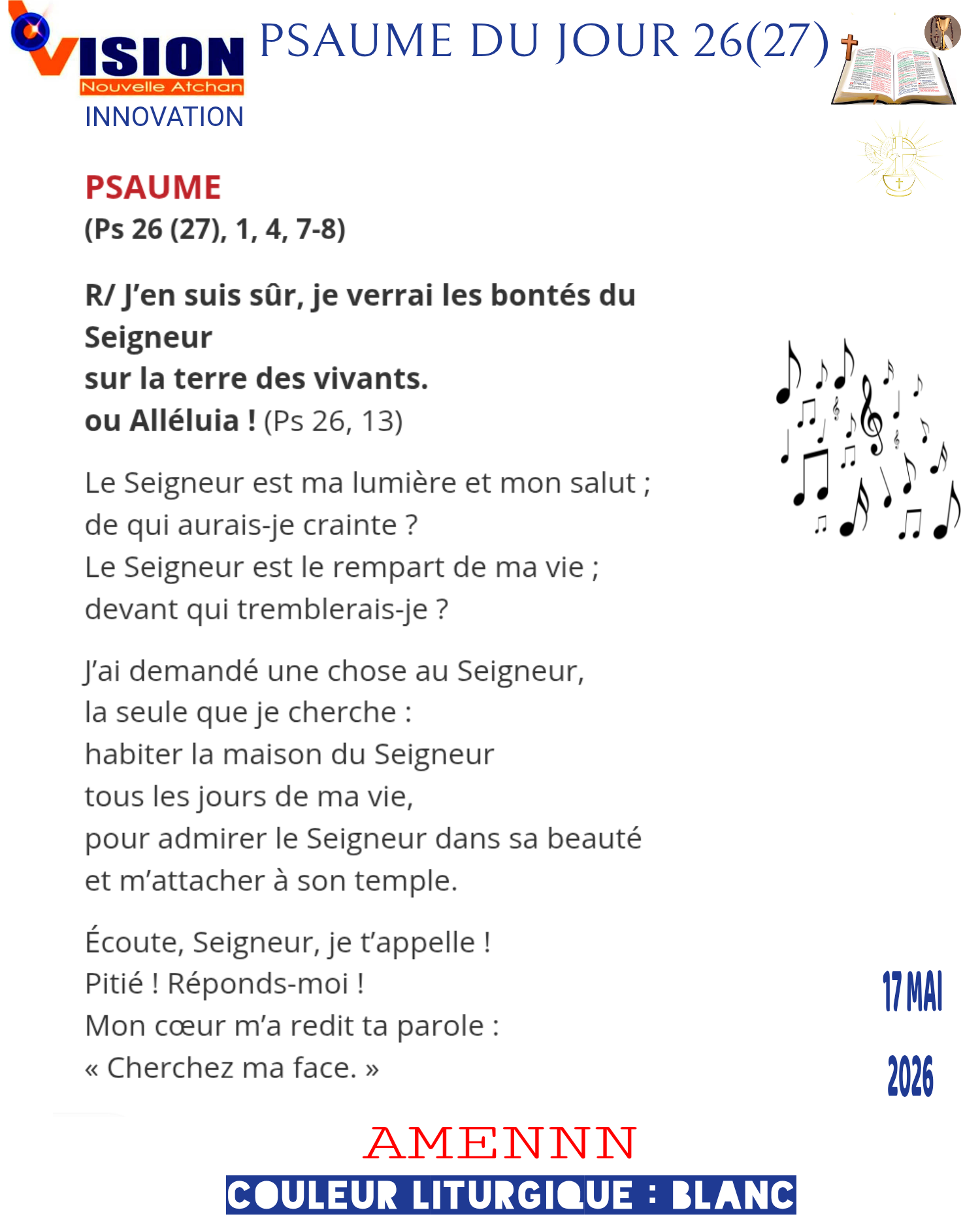 DIMANCHE 17 MAI : PSAUME DU JOUR