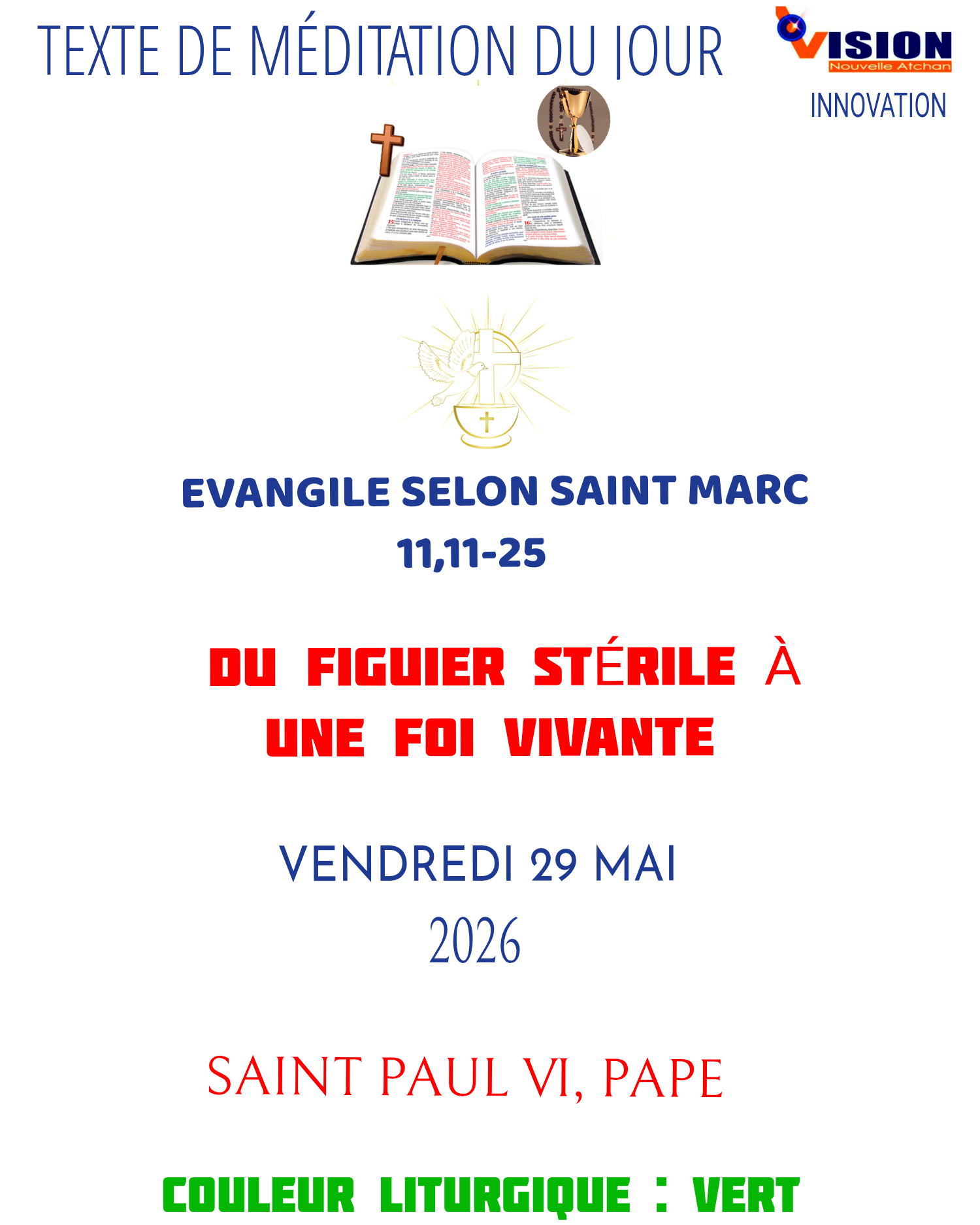 MÉDITATION DU VENDREDI 29 MAI 2026